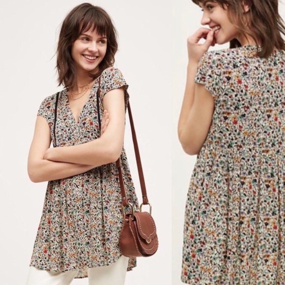 Anthropologie Tops - Anthro floral babydoll ladder lace tunic top
